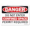 Signmission OSHA Sign, Do Not Enter Confined Space Permit Require, 14in X 10in Plastic, 14" W, 10" H, Lndscp OS-DS-P-1014-L-19329 - alternate 1